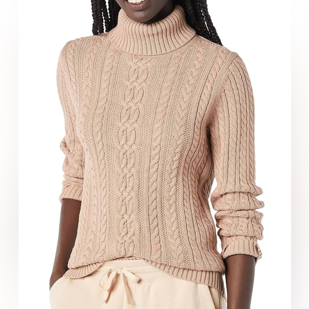 NWOT 100% cotton Amazon Essentials Women's Fisherman Cable Turtleneck Sweater